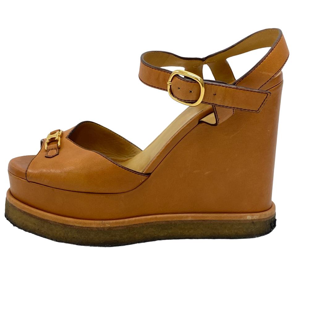 トリオンフ 38 ウェッジソール レザー サンダル ブラウン レディース ブランド