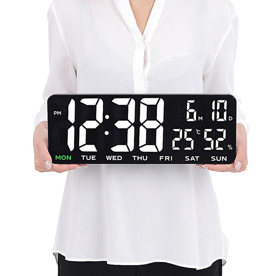 置き時計 ホワイトアワー 置掛兼用 デジタル時計 LED MAG 温湿度計付き （ 時計 デジタル カレンダー USB 大型 見やすい 大画面 湿度 ブラック 黒 ）