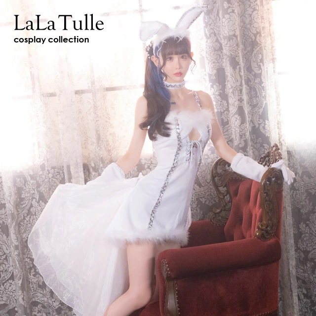 ハロウィンコスプレ 2way バニーガール バニー 5点セット Mサイズ 襟付き ミニドレス キラキラ ふわふわ レディース うさ耳 カチューシャ チョーカー 過激 衣装 仮装 キャバ