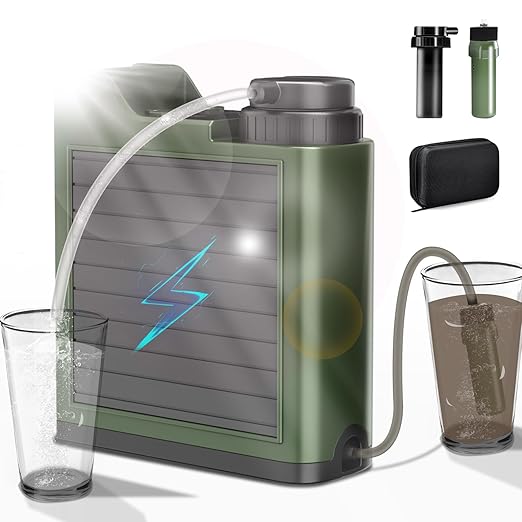 携帯浄水器 電動浄水器 防災用浄水器 ソーラー式 災害用 キャンプ アウトドア サバイバル浄水器 濾過器 飲み水 浄水器 災害 水濾過 登山 野営 防災用 LED電灯搭載 モバイルバッテリー機能 US