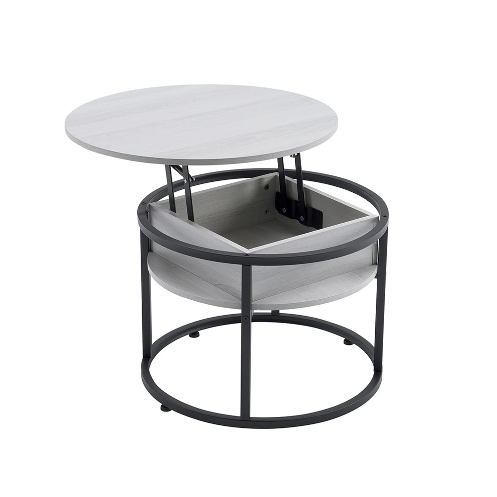 【国内即日発送】昇降式テーブル センターテーブル 円形 大容量収納 大理石調 コーヒーテーブル ローテーブル 隠し収納スペース 北欧 モダン 昇降テーブル スチール脚【ホワイト（ゴールド脚）】