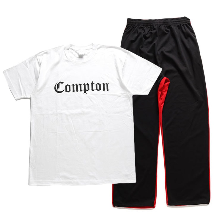 ACE FLAG 上下セット 半袖 Tシャツ Compton コンプトン ロゴ スウェットパンツ 上下 メンズ 春夏用 白 大きいサイズ エースフラッグ セットアップ
