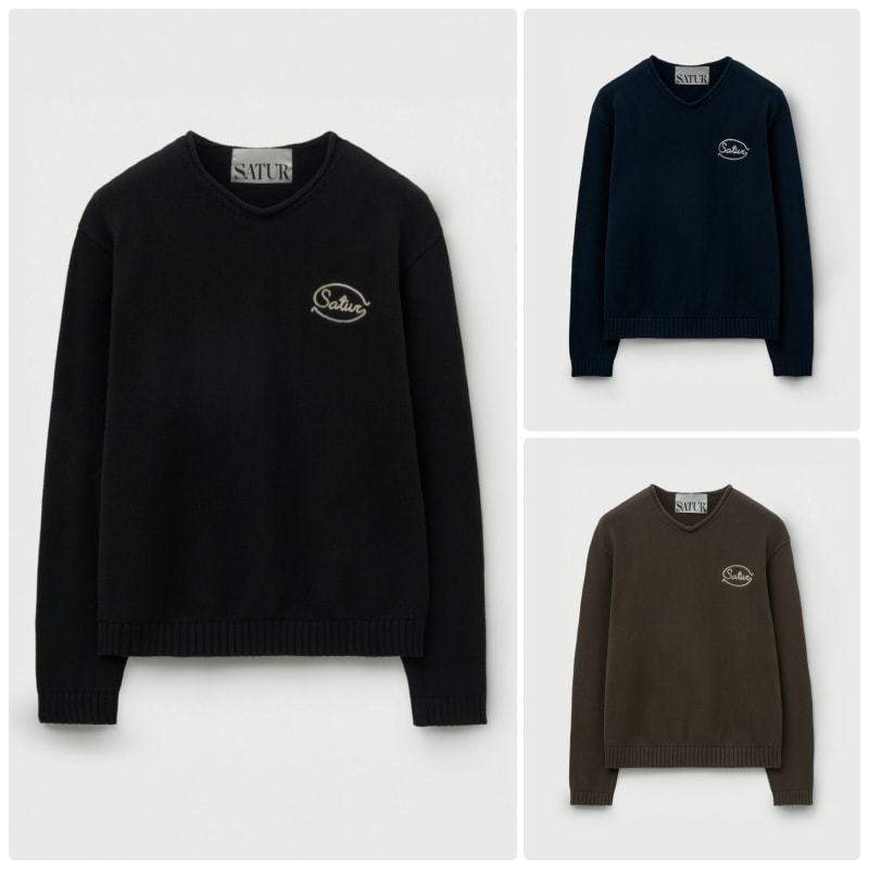 【SATUR】 25FW ROPE LOGO EMBROIDERED V-NECK KNIT : 3COLORS