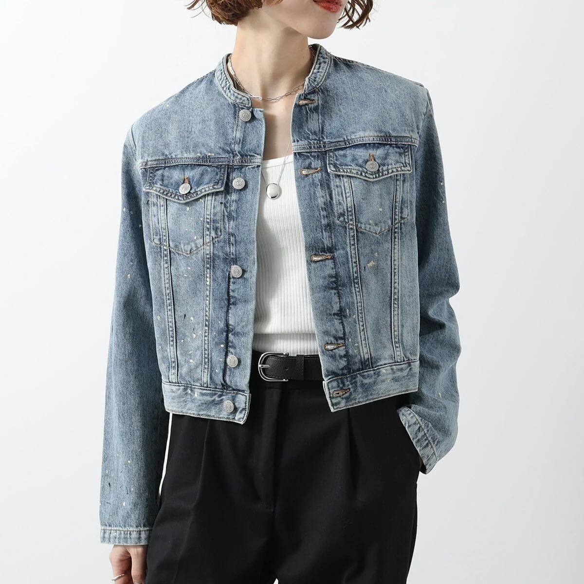 MM6 KIDS エムエムシックス メゾンマルジェラ キッズ デニムジャケット M60726 MM04M レディース ガールズ 長袖 ノーカラー 胸ポケット M0601 【mega】