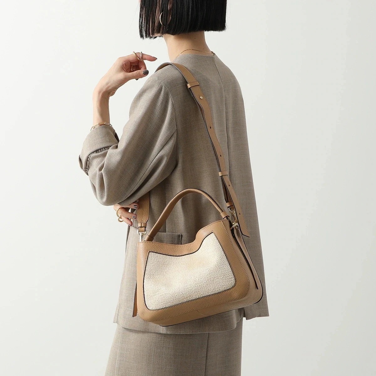 LORISTELLA ロリステッラ ハンドバッグ 2527PS ARLET レディース レザー×ストロー ミニトート ショルダーバッグ クロスボディ 鞄 NAT