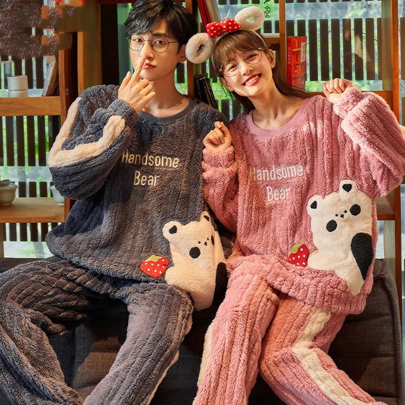 パジャマカップルペアパジャマ上下セットペアルック可愛いふわふわもこもこルームウェア