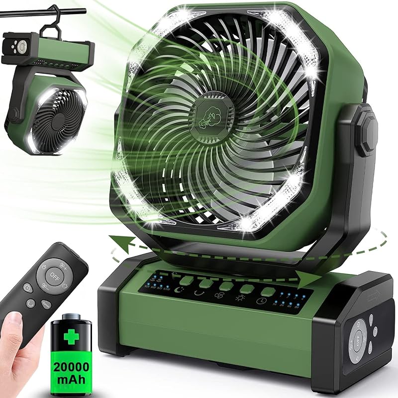 【多機能ファン＆20000mAh充電池内蔵】 キャンプ扇風機 アウトドア扇風機 左右自動首振り 充電式 サーキュレーター 2重反転ファン ポータブル リモコン付き タイマー 風量4段階調節 LEDライ