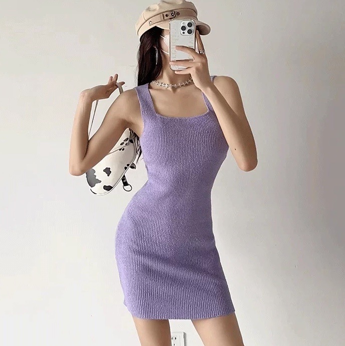 レディース ワンピース ニット サマーニット ミニ ショート 袖なし ノースリーブ スクエアネック タイト スリム 細身 スマート かわいい 大人可愛い きれいめ シンプル カジュアル おしゃれ