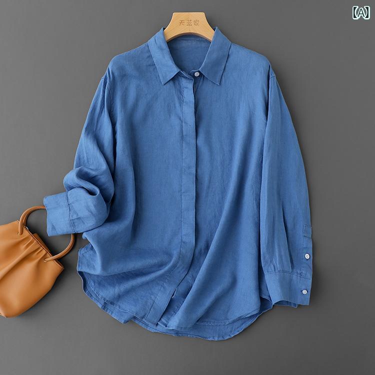 レディース　　シャツ　トップス 和風 衣装 100 リネン 品質 通勤 レジャー 実用 長袖 シャツ レディース 秋 スタイル 7,593円