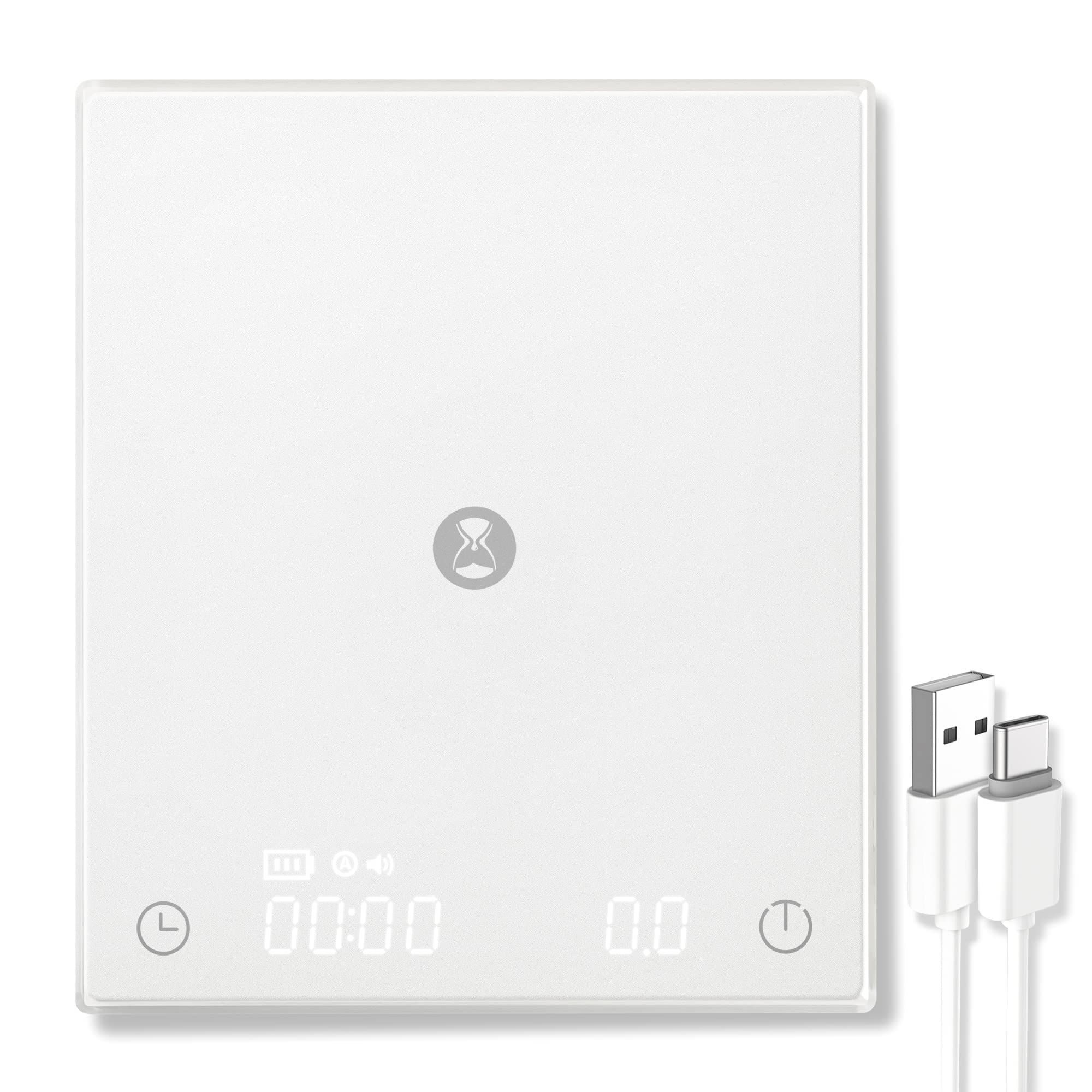 タイムモア ドリップスケール Black Mirror basic plus コーヒー スケール 計量器 デジタルはかり キッチン スケール 0.1g2000g タイマー付き USB充電式 ホワイト