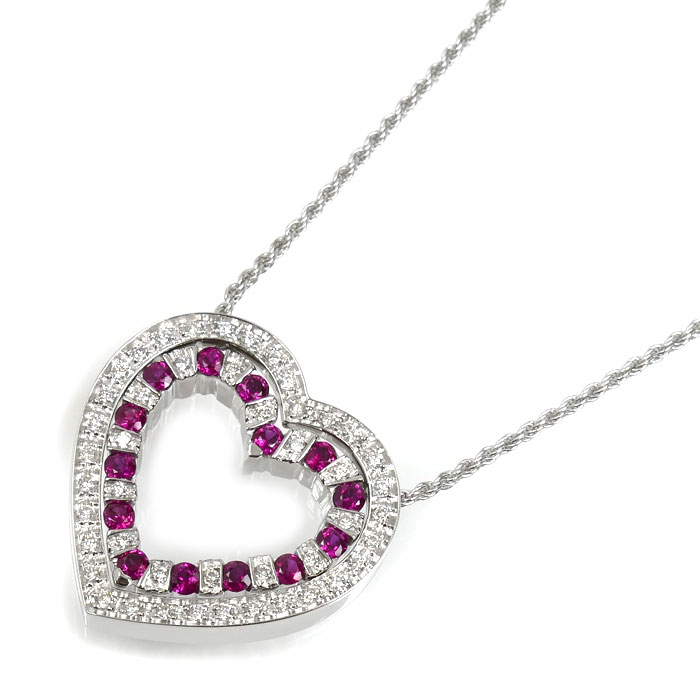 Damiani ダミアーニ K18WG ホワイトゴールド ベルエポック ハート ネックレス ダイヤモンド ルビー 14.5g 52cm レディース 中古 美品