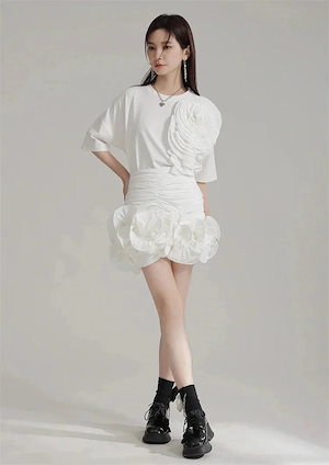 70PCS スカート タイト 花飾り パーティー 皺加工 ファッション 女性用 おしゃれ パーティー用