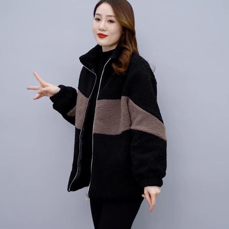 コート レディース シープボア ラムウール調 フェイクファー ボアコート ゆったり ルーズフィット オーバーサイズ バイカラー切り替え 大きいサイズ 防寒 秋冬 アウター 暖かい