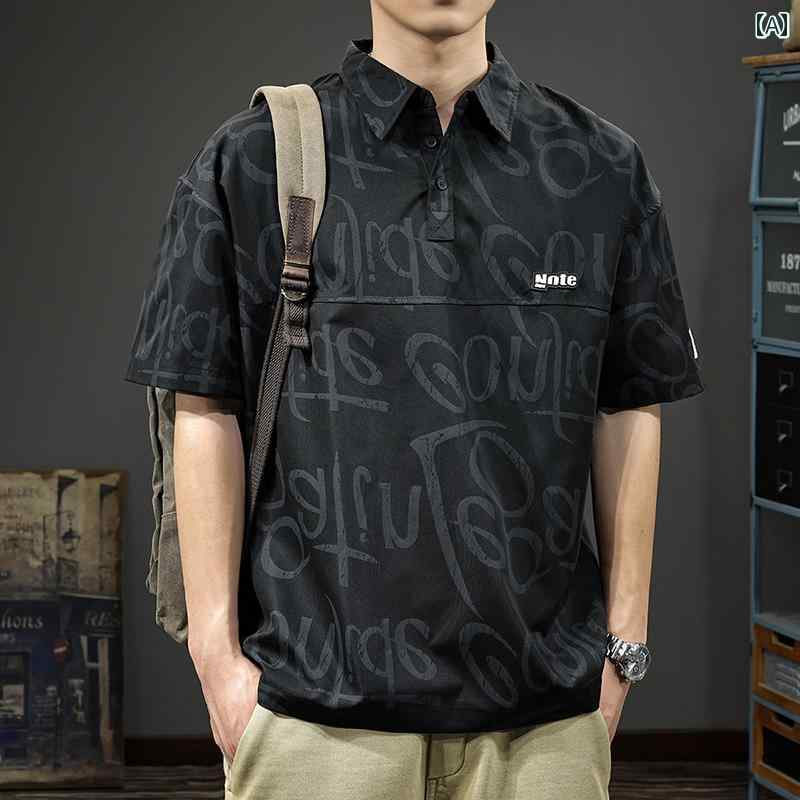 メンズ ポロシャツ 夏 ファッション 総柄 プリント 半袖 シャツ 男性用 冷感 速乾 半袖 アメリカン カジュアル 薄手 Tシャツ トップス 都会的 デイリー