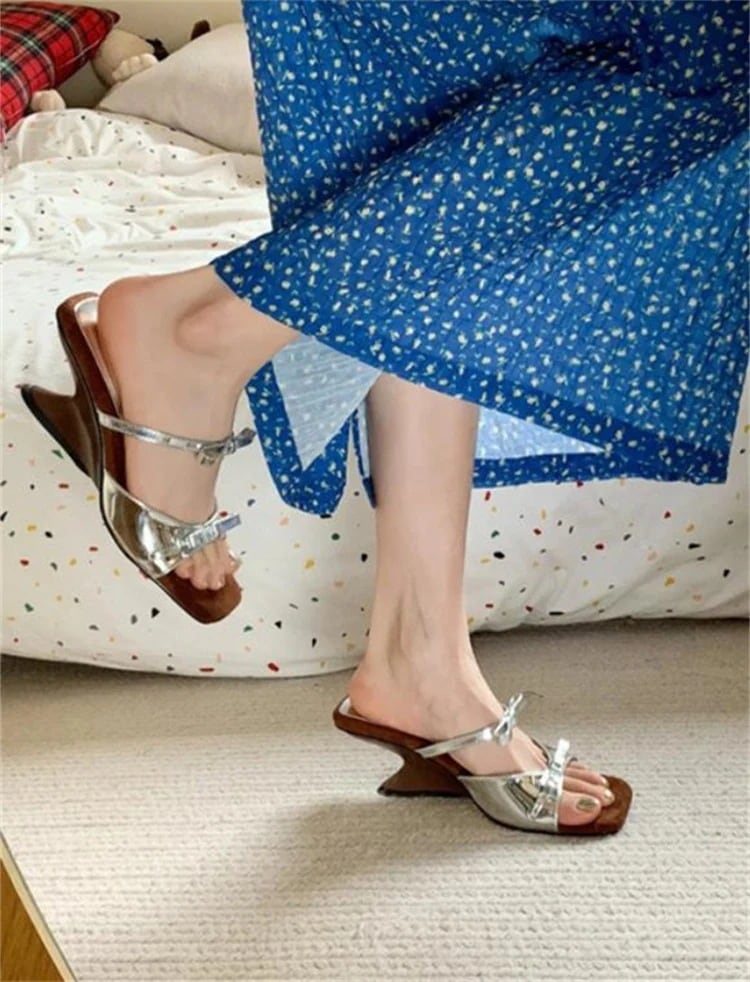 激安セール 2025夏新作 リボン付き 厚底ウェッジサンダル ハイヒールミュール レディース