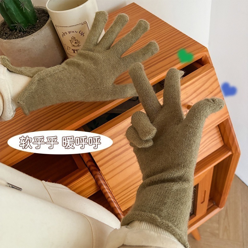 Jiatu 新しい暖かい手袋ウール秋冬レディース 5 点ニットソリッドカラー防寒タッチスクリーンカシミヤサイクリング手袋
