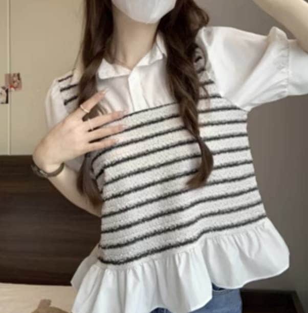 レディース トップス ブラウス ボーダー 半袖 かわいい 大人可愛い きれいめ シンプル カジュアル 上品 おしゃれ かっこいい レトロ こなれ感 ラフ ガーリー ルーズ 個性的 クール モード系