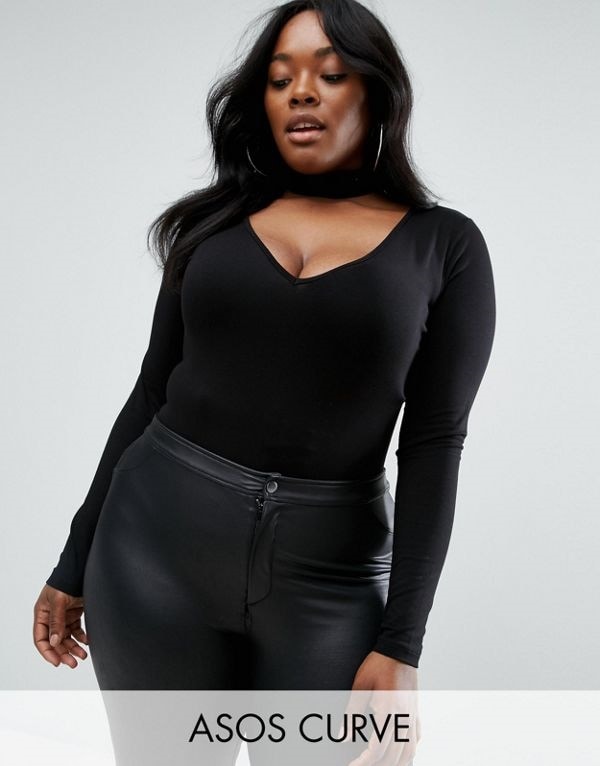 ASOS エイソス レディース 大きめサイズ ゆったりサイズ 送料無料 Black CURVE Body with V Neck & Long Sleeves 5,384円