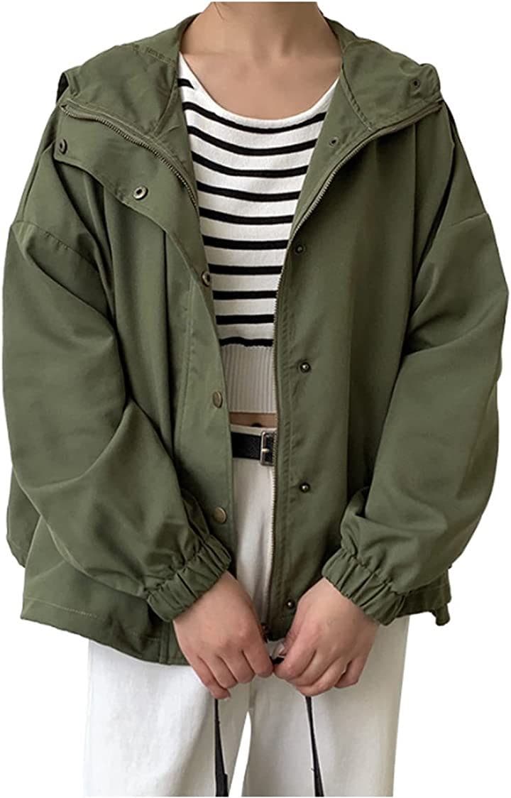 ブルゾン レディース ショート丈 アウター フード付き きれいめ スポーティ(グリーン, Free Size)