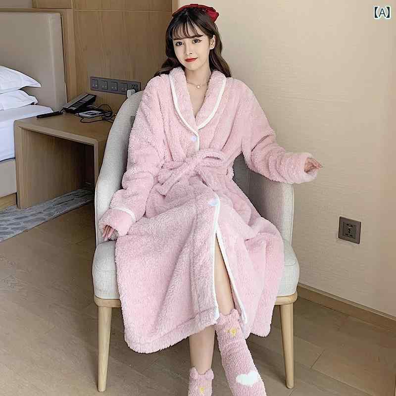 ガウン レディース 冬 パジャマ 長袖 コーラル 起毛 暖かい かわいい バスローブ ルームウェア フランネル 大きめサイズ ピンク くま