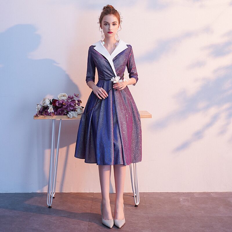 ブライズメイドドレスミモレ丈ドレスピアノ発表会ウエディングドレス袖あり結婚式二次会パーティードレス花嫁の介添えドレス謝会披露宴女子会