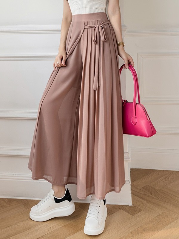 【人気沸騰】 シフォン ハイウエスト アンクル丈 カジュアル 無地 カジュアルパンツ