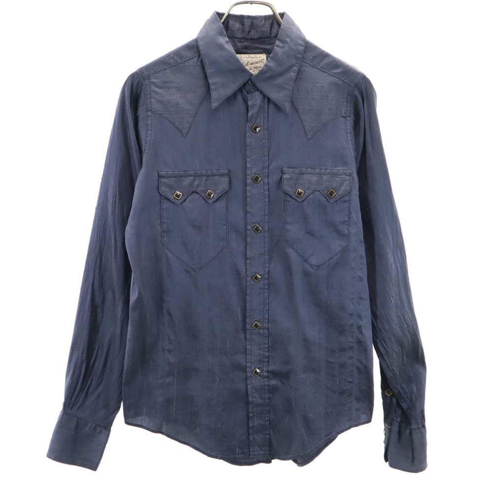 70s USA製 シルク ヴィンテージ 長袖 ウエスタンシャツ 15.5×33.5 ネイビー メンズ