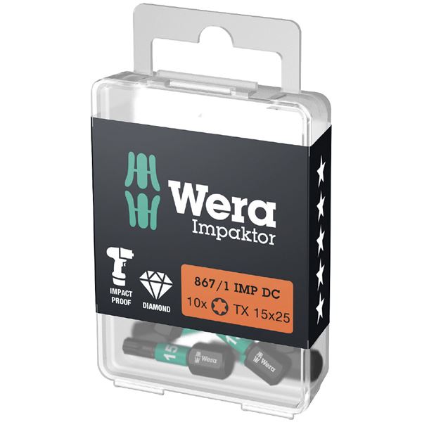 WERA ヴェラ 10本入 差込6.35mm インパクトドライバー用 トルクスドライバービット 刃先サイズT15 全長25mm 057623 工具 ツール