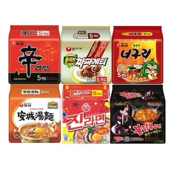 袋ラーメン マルチパック 6種 / 辛ラーメン1パック+チャパゲティ1パック+タヌキ1パック+安城湯麺1パック+ジンラーメン1パック+プルダック炒め麺1パック