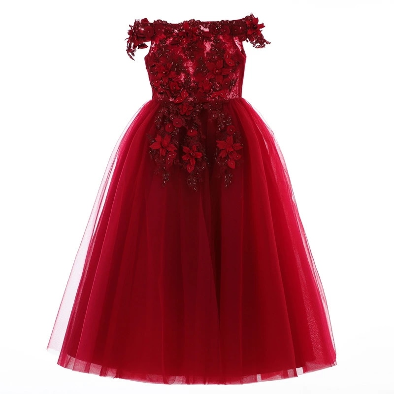 ピンク/レッド/ワインレッド/グレー　子供ドレス　フォーマル　ワンピース　キッズ服 子供服　ロングドレス　マキシ丈 女の子 ワンピース 子ども　発表会　七五三　演出舞台　結婚式　卒業園　入園式 100