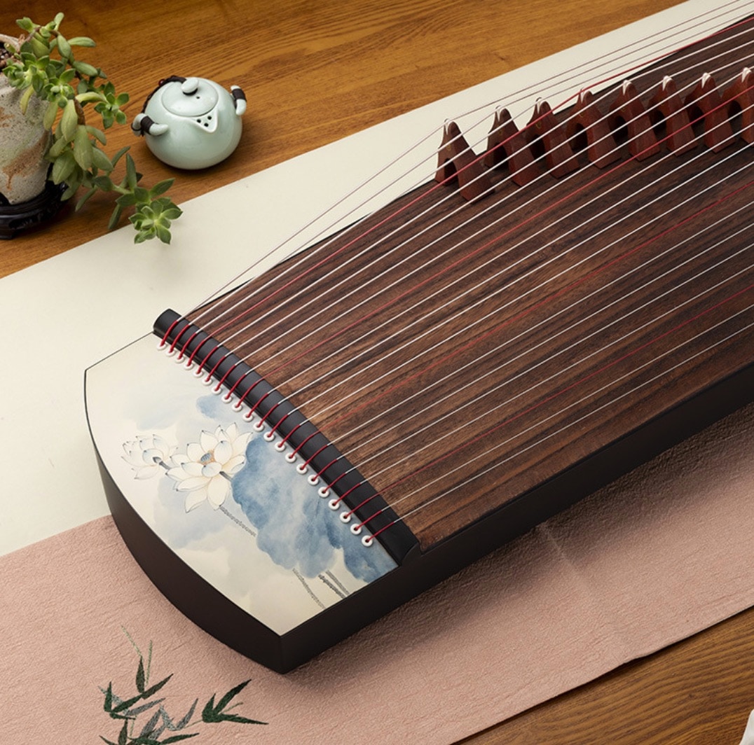 筝 125cm 白蓮の模様 中国の弦楽器