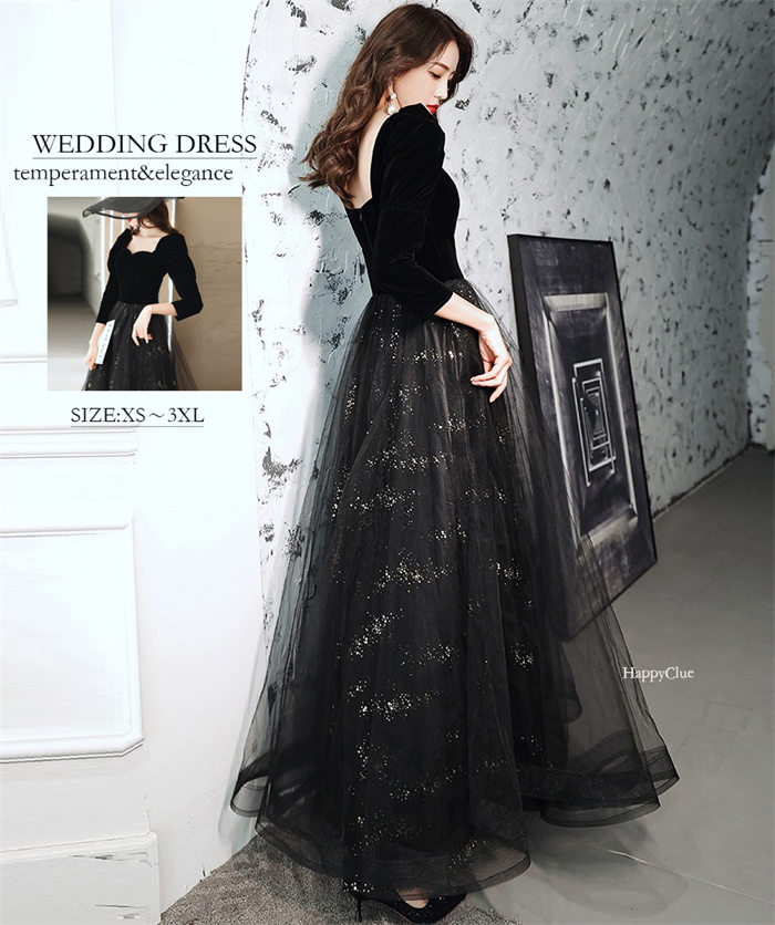 パーティードレス ロングドレス フォーマル 綺麗め イブイングドレス 黒 袖あり コンサート ピアノ演奏会 発表会 レディース 成人式ドレス 二次会ドレス ウエディングドレス 結婚式 二次会ワンピース 5,579円