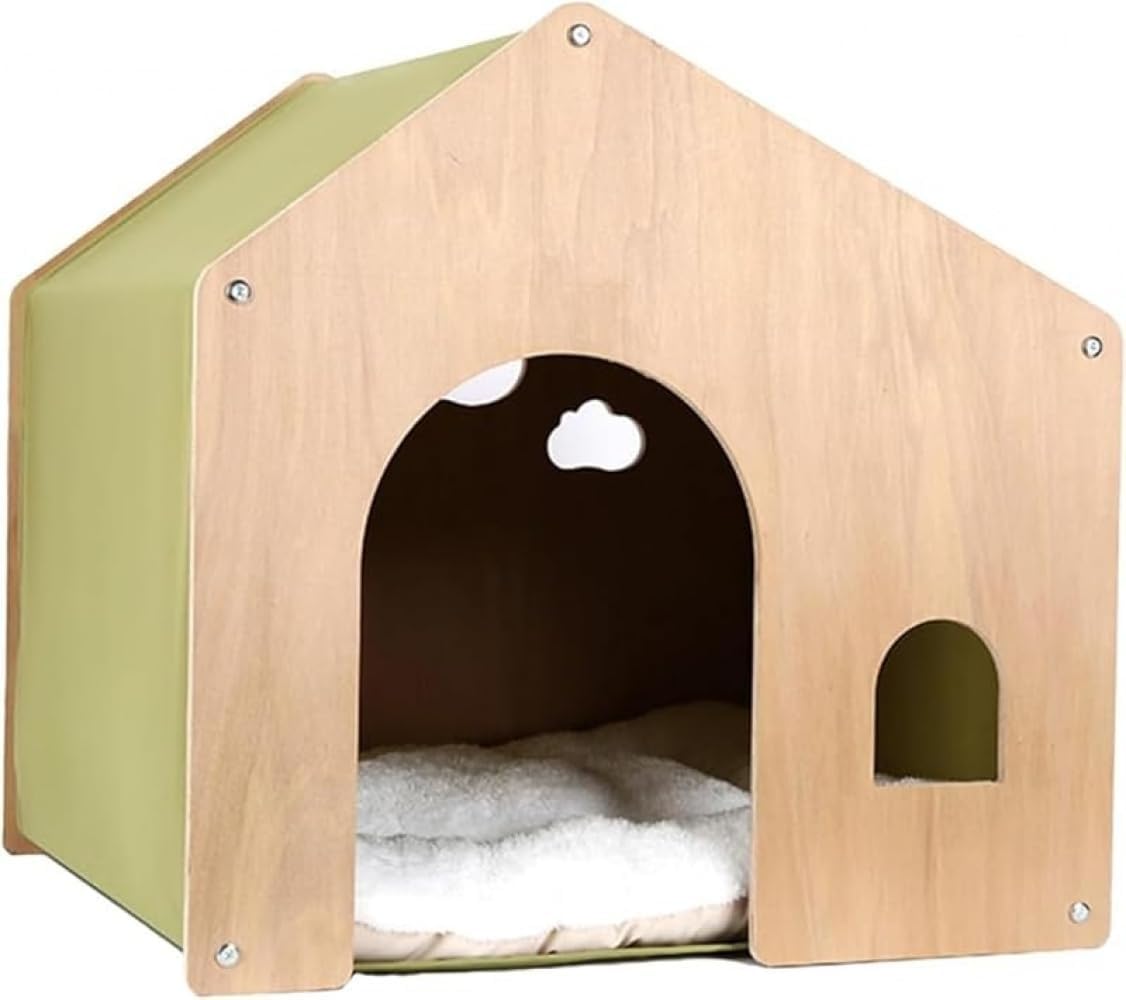 KOKUMON木製ペットハウス ペットハウス 犬の犬小屋 天然木 オールシーズン対応 換気 通気性 クローズドデザインの犬小屋 快適な空間 あらゆる種類のペットに適しています (グリーン)