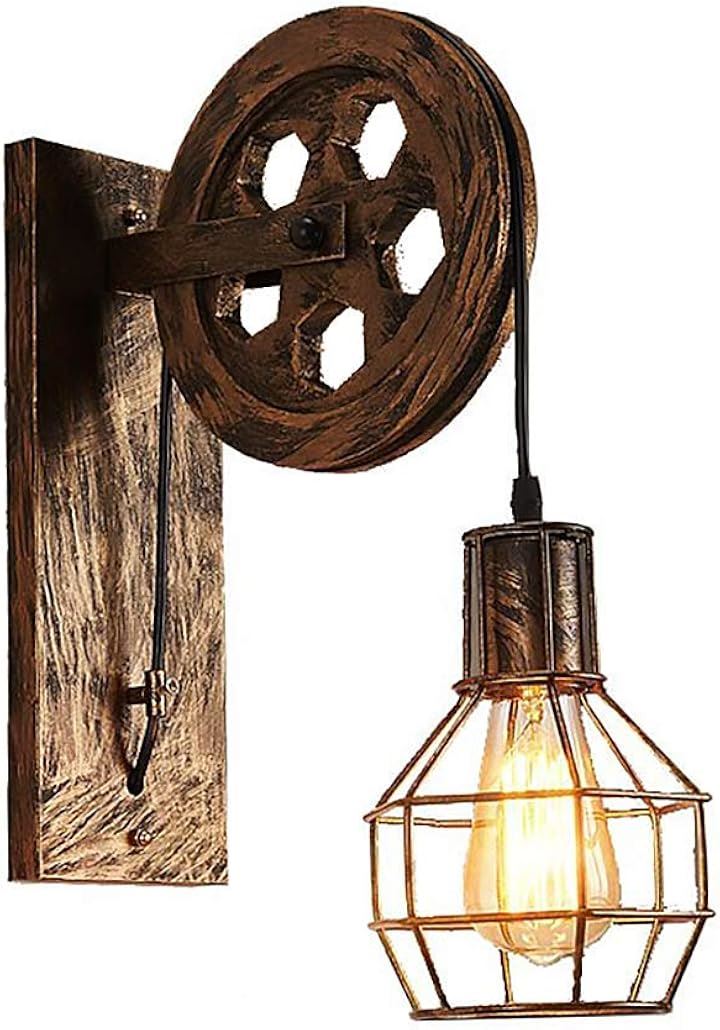 レトロなブラケットライト 工業系壁掛けトロリーランプ スチームパンク 産業革命期の世界観 フィラメント電球滑車ウォールライト 玄関 アンティーク(BD-029)