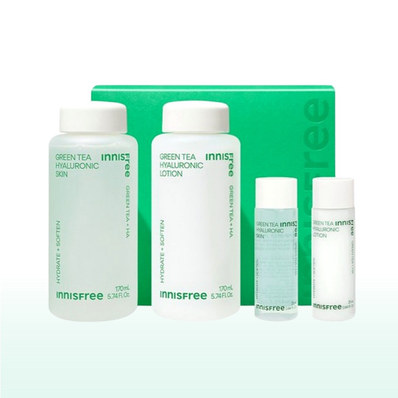 [低刺激スキン+ローション 韓国人気] グリーンティー ヒアルロン酸 スキンケア セット (スキン170ml+25ml+ローション170ml+25ml) 肌のキメを整える 水分ハランス しっとり肌