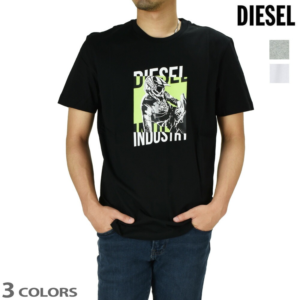 ディーゼル Tシャツ メンズ カットソー プリントTシャツ 半袖 クルーネック ブラック ホワイト グレー DIESEL T-DIEGOS-K44[a023970grai]