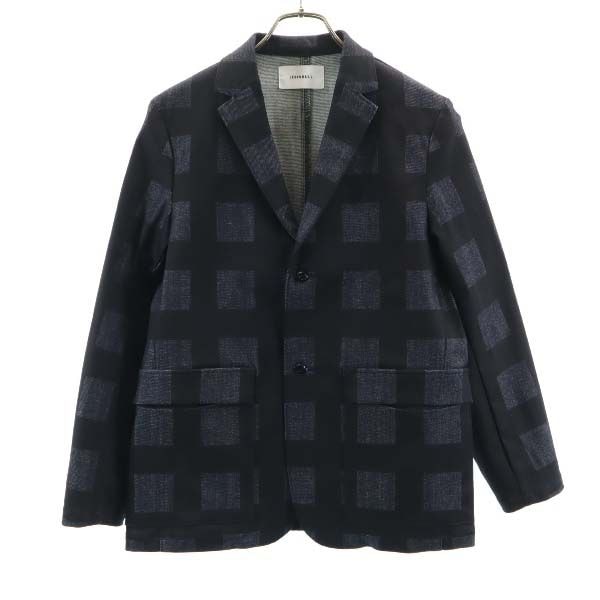 未使用 チェック柄 デニムジャケット S 濃紺×黒 テーラード ジージャン メンズ