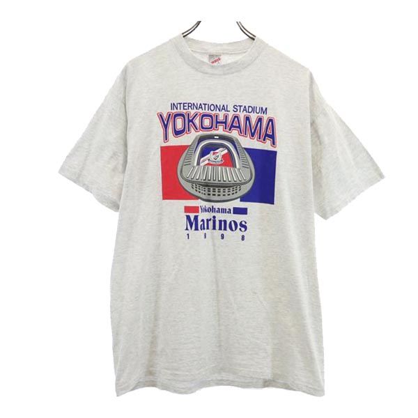 90s USA製 横浜マリノス プリント 半袖 Tシャツ L グレー系 メンズ