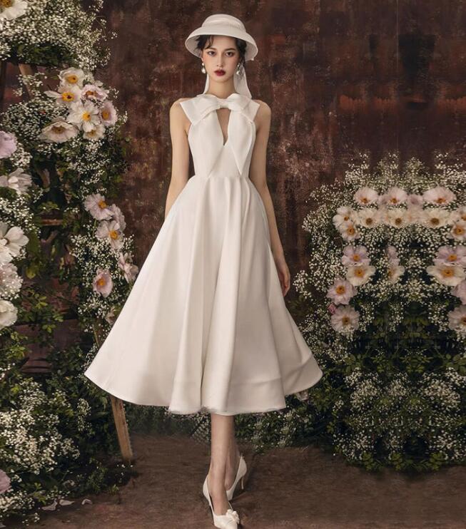 時限特恵パーティードレス ノースリーブ ホワイト ミモレドレス 演奏会 ピアノ 発表会 ホルターネック ドレス 大人 母親 結婚式 体型カバー 謝恩会 卒業式 花嫁 誕生日会 発表会 フォーマル カク 5,041円