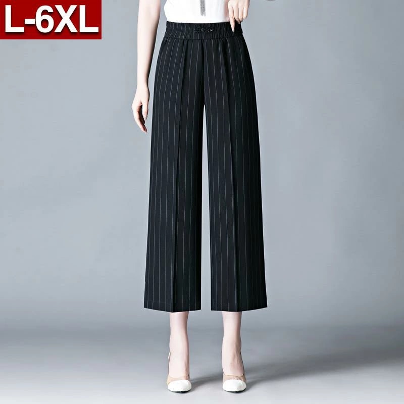 レディース ファッション おしゃれ 婦人服 チャイナ風 ストレート パンツ 九分丈 パンツ 夏 ハイウエスト 大きいサイズ ストライプ ワイド パンツ