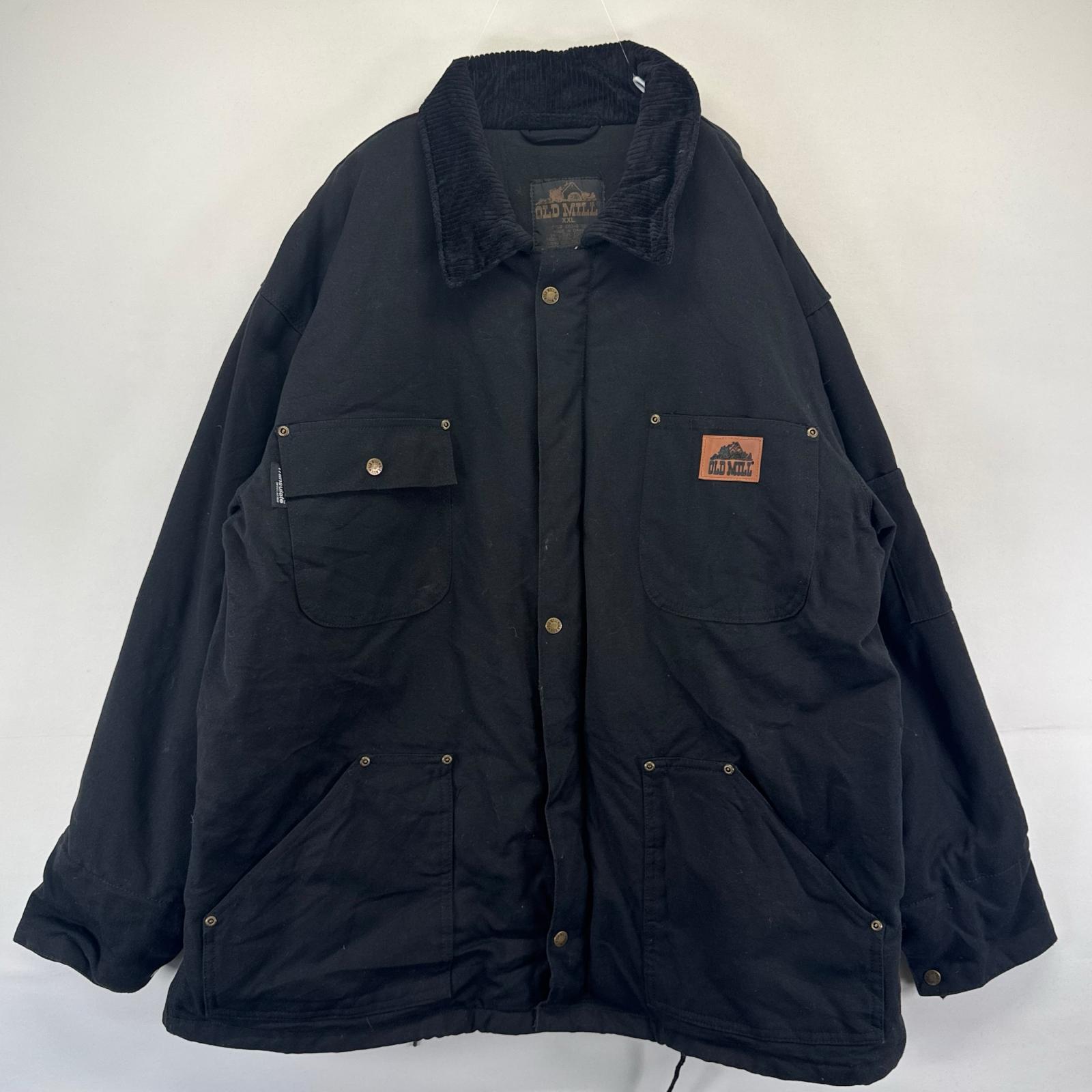 古着 オールドミル OLD MILL ダック ジャケット フルジップ 中綿 カバーオール ワークジャケット 2XL ブラック系 メンズ