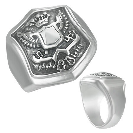 ガーディアンエンジェルリング（RMT088）指輪 18号 印台型 紋章 エンブレム イーグル 鷲 鷹 王冠 翼 羽根 サージカルステンレス316L 男性 女性 プレゼント r0577xxxxxxxx