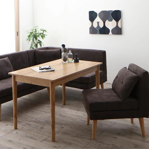 北欧デザイン ダイニング4点セット(テーブル+2Pソファ+アームソファ+1Pソファ) SLIVE