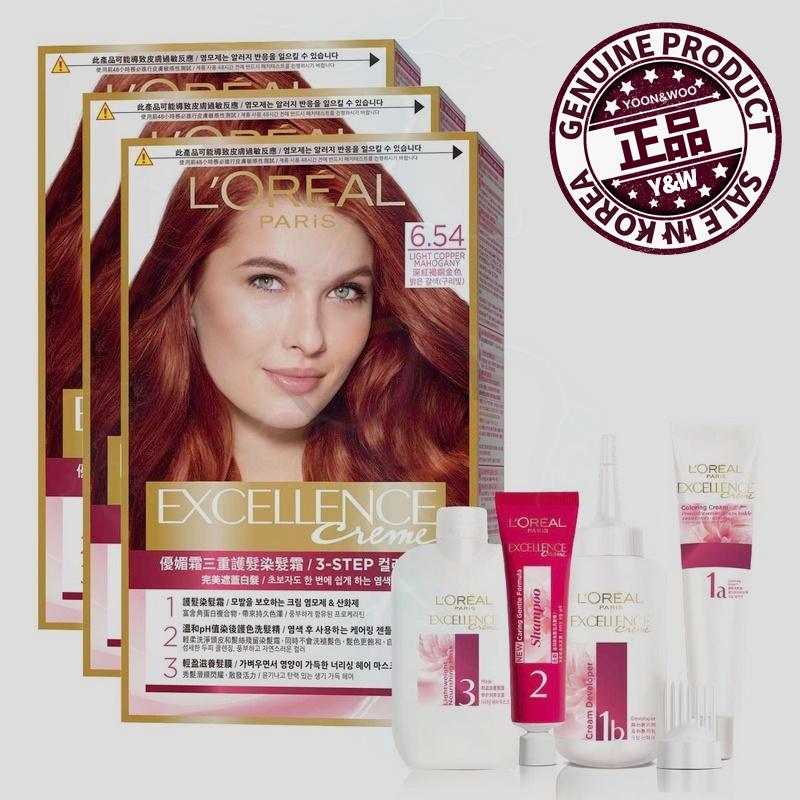 ロレアルパリ エクセレンスクリーム染色剤 6.54号 明るい茶色の銅色 三つ
