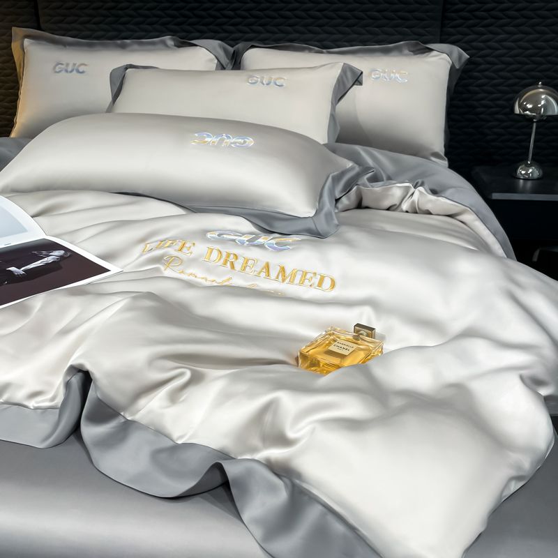 夏の両面アイスシルク4ピースシルクキルトカバーベッドノルディック