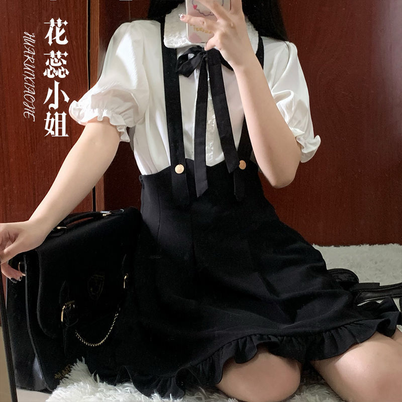 セットアップ制服 春夏制服サロペットスカートスーツ服シャツ2着ワンピース女 涼しく楽ちんセットアップ
