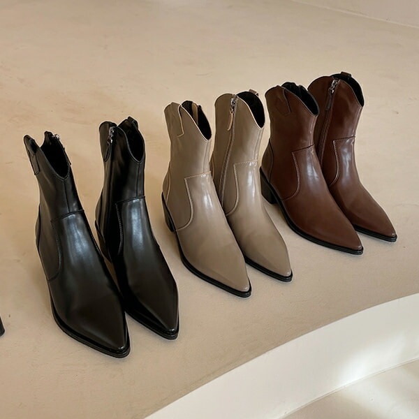 ショートブーツ ウエスタンブーツ ポインテッドトゥ 黒 茶色 ブラック ブラウン ベージュ