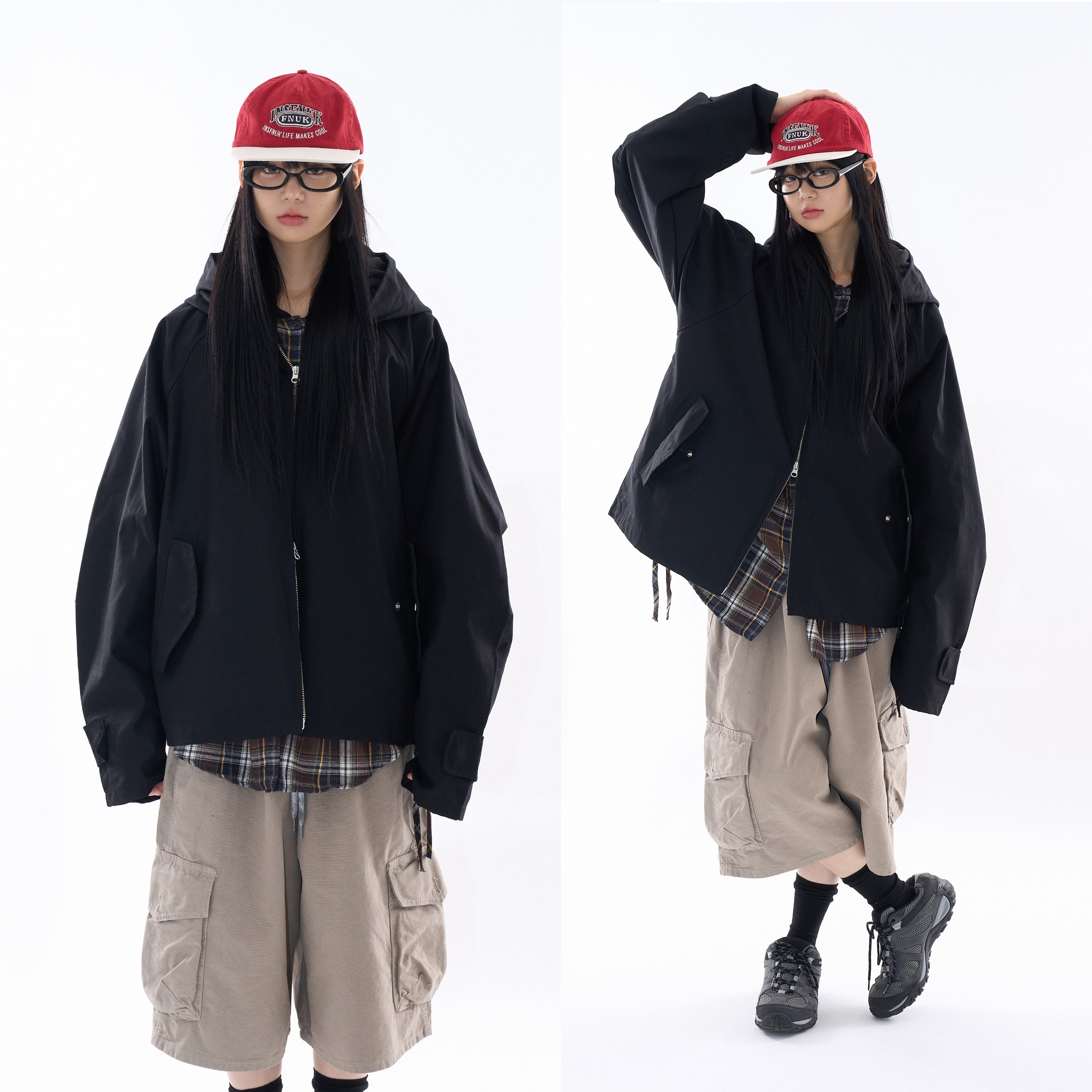 [2024FW] モンス フーデッド レグラン ショート フィールド ジャンパー (UNISEX) ヴィンテージ 韓国ファッション オーバーサイズ スタイル k-pop ファッション 秋 冬 ファッシ