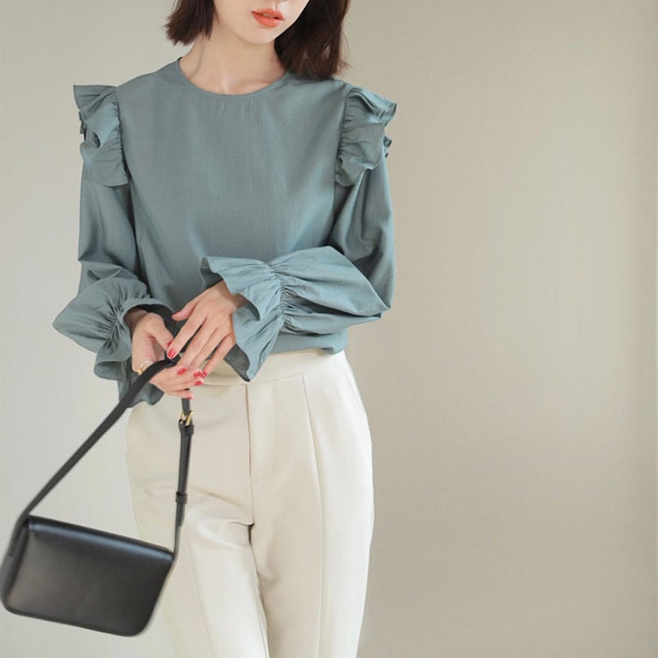 ショルダーフリルシャツ 全2色【tp0233】