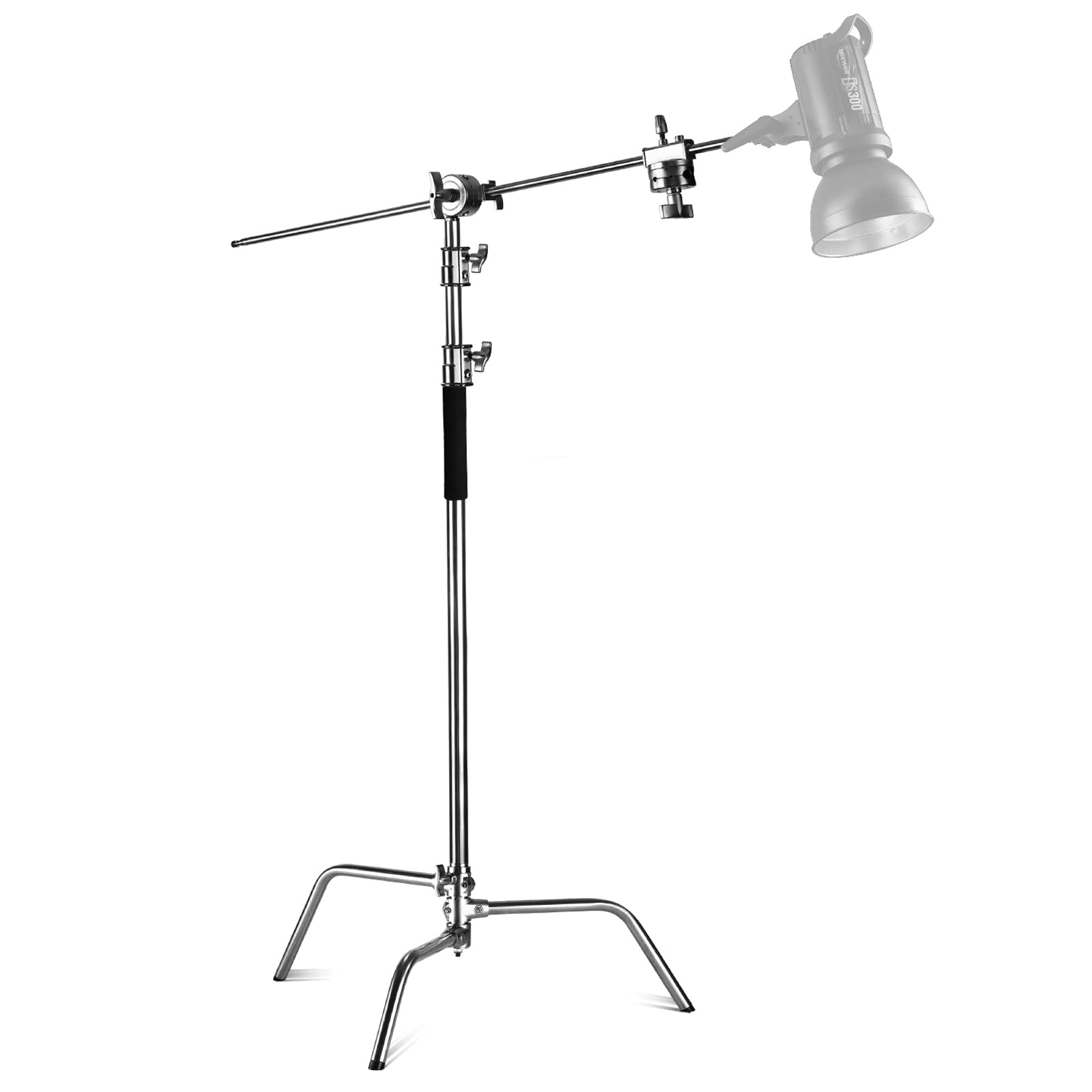 NEEWER Cスタンド センチュリースタンド ブームアーム付き プロ100%ステンレス鋼製 最大高さ320cm 撮影用ライトスタンド 頑丈 128cm保持アームと2グリップヘッド付属 スタジオモノラ